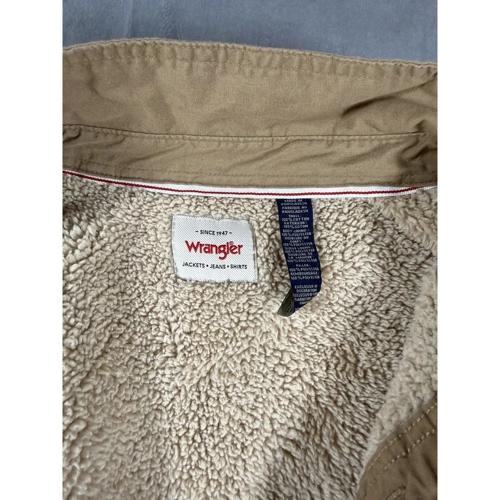 Wrangler Men's Sherpa Lined Workwear Jacket Coat Button Front Tan Brown Large